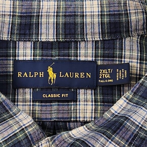 Ralph Lauren Flannel Shirt Men's 2XLT Button Down Classic Fit Green Plaid EUC LN - Picture 8 of 16